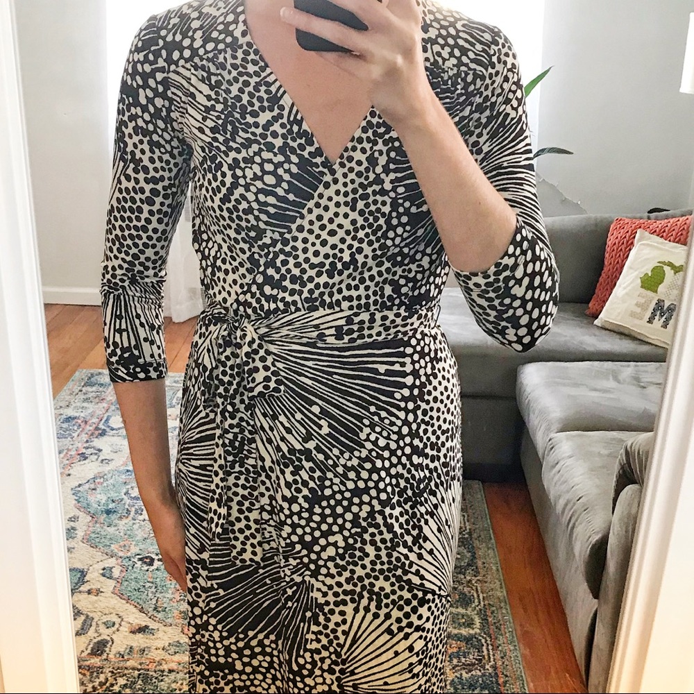 Polka Dots Striped Faux Wrap Saks Dress